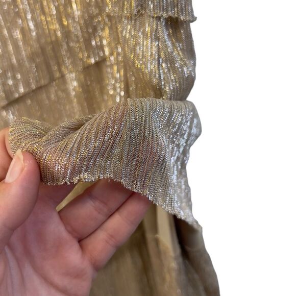 Dress Barn Champagne Metallic Gold Tiered Lined Sleeveless Dress 12 flapper - Picture 12 of 16